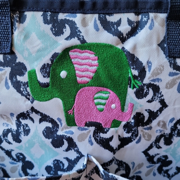 THIRTY ONE CROSSBODY ORGANIZING TOTE BAG FAB FLOURISH EMBROIDERED ELEPHANTS - Picture 6 of 13